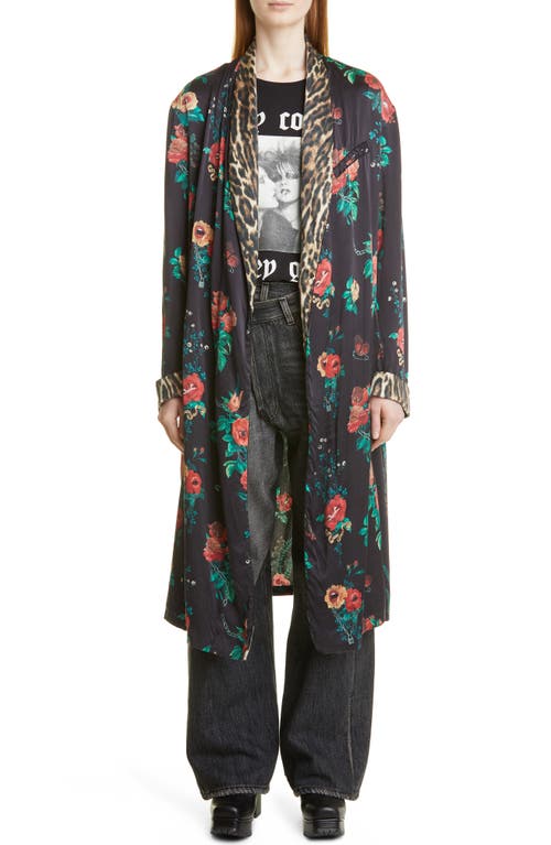 R13 x Useless Treasures Floral Print Silk Robe in Black Useless Treasures Print