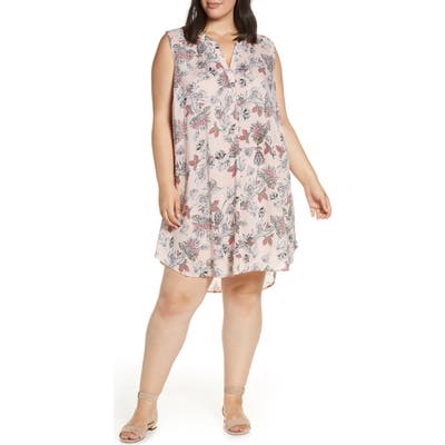 Plus Size Single Thread Split Neck Sleeveless Dress, Pink