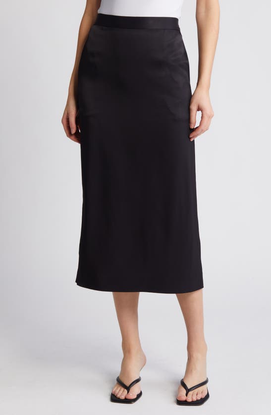 Shop Rue Sophie Cassiel Satin Midi Skirt In Black