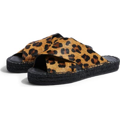 Topshop Freddy Espadrille Genuine Calf Hair Slide Sandal - Brown