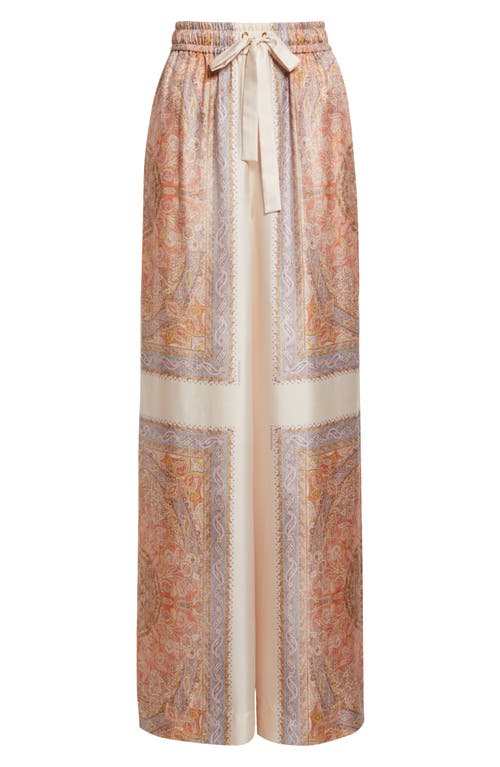 Shop Zimmermann Illustration Floral Paisley Wide Leg Silk Track Pants In Paisley Haze