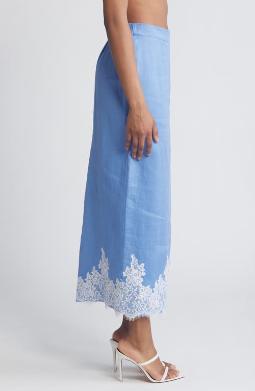 Shop Wayf Pippa Lace Detail Linen Blend Skirt In Blue