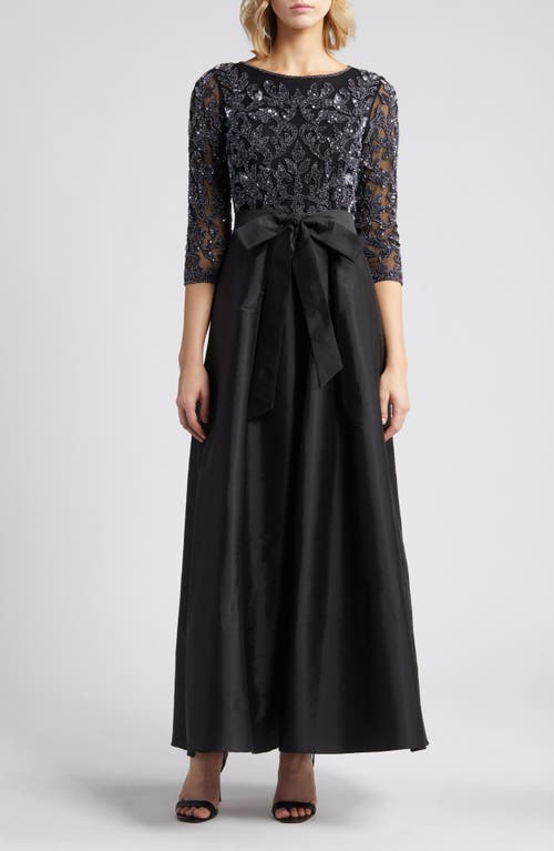 Sequin Bodice Gown in Black/Gunmetal