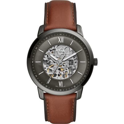 Fossil Neutra Automatic Leather Strap Watch, 4m