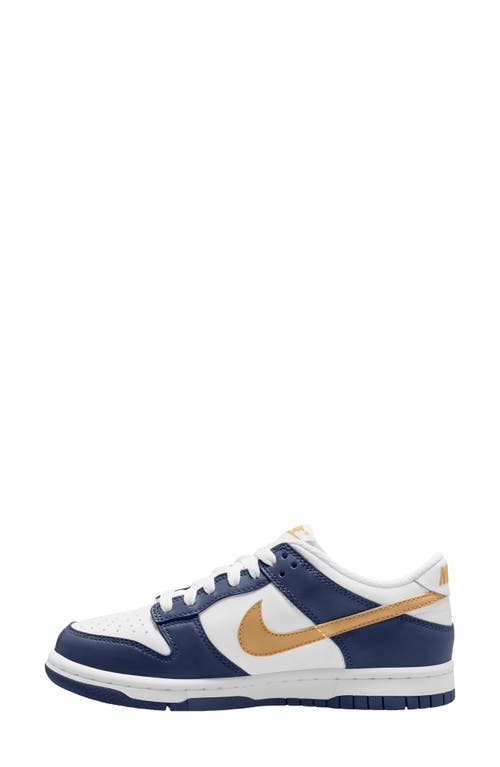 Nike Kids' Dunk Low Basketball Sneaker In White/ Wheat/ Midnight Navy
