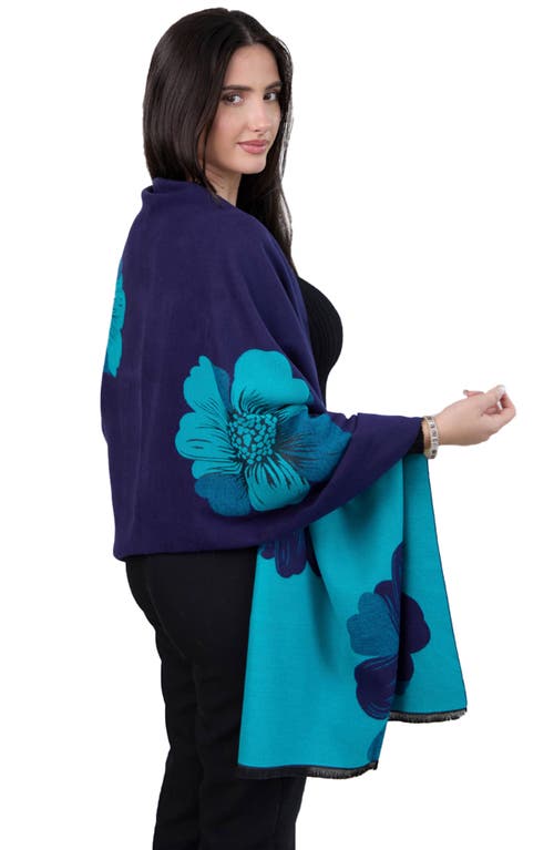 Saachi Floral Reversible Scarf In Navy