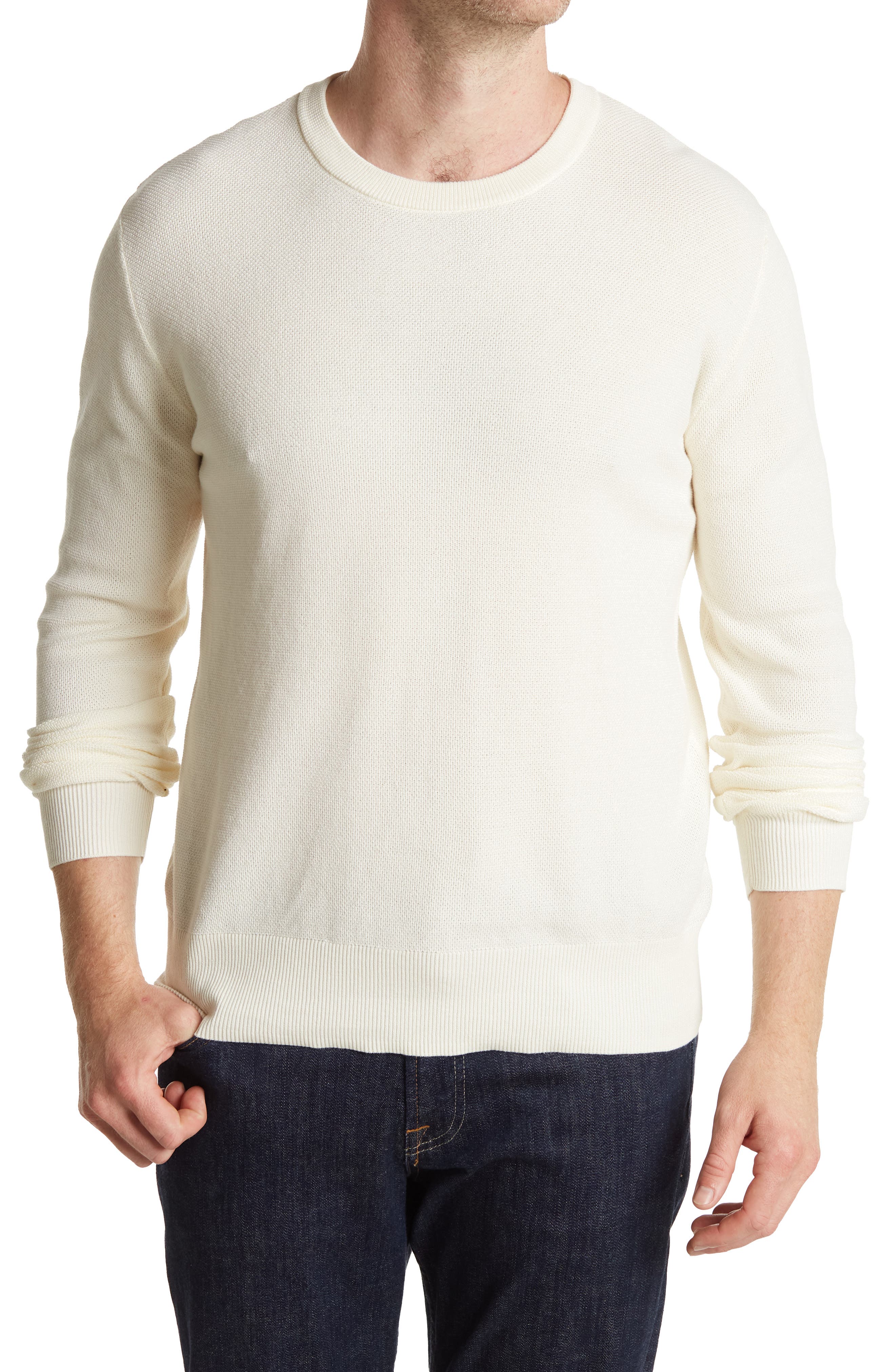 men's white crew neck sweater