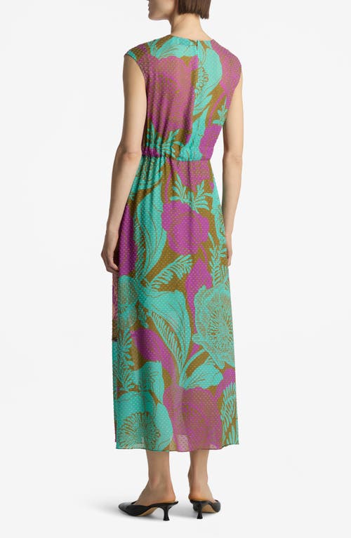 St John St. John Collection California Poppy Metallic Fil Coupé Midi Dress In Lichen Multi/brt Coral Multi