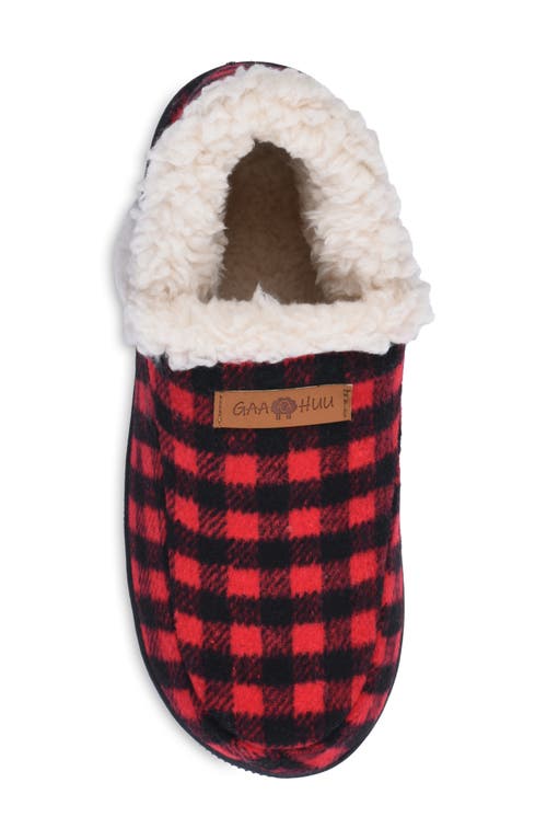 Gaahuu Buffalo Check Faux Shearling Slipper In Black/red