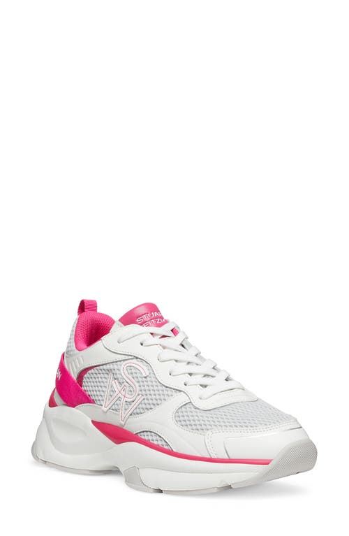 Shop Stuart Weitzman Chunky Sole Sneaker In White/fuchsia Leather