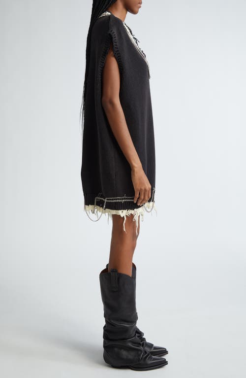 Shop R13 Chain Embellished Distressed Oversize Vest Dress In Black And Ecru With Chains