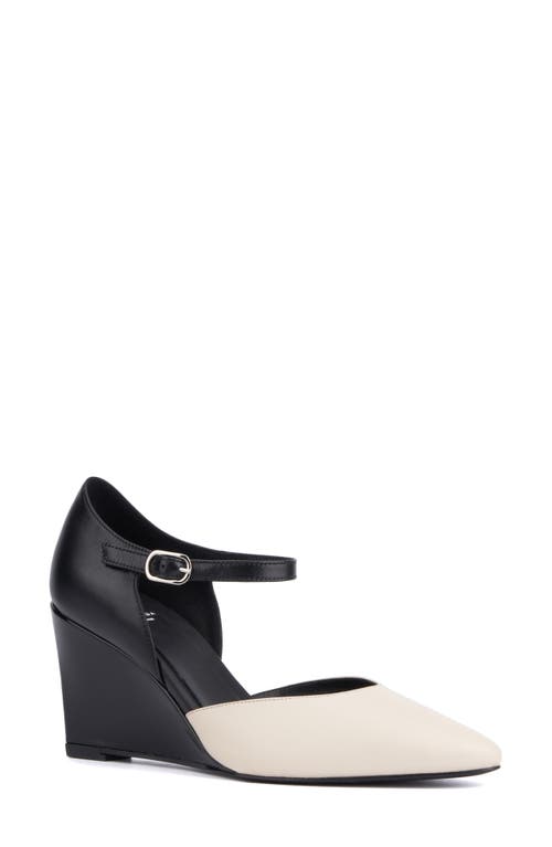 Aquatalia Penelopy Ankle Strap Pointed Toe Wedge Pump In Ivory/black