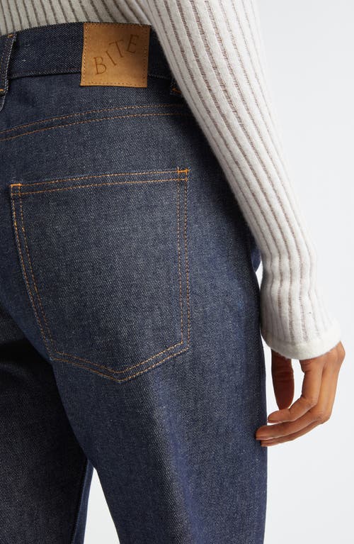 Shop Bite Studios Curved Organic Cotton Straight Leg Jeans In Dark Blue Wash