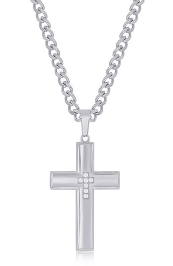Blackjack Cubic Zirconia Cross Pendant Necklace In Silver