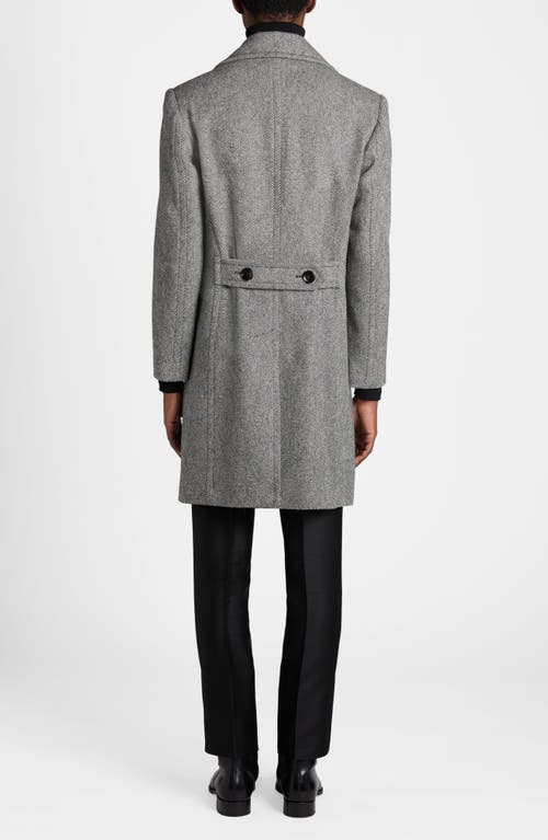 Shop Tom Ford Double Breasted Wool Mouliné Twill Coat In Black/white