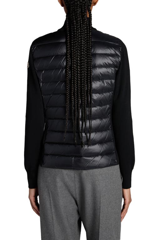 Shop Moncler Quilted Down & Wool Knit Cardigan In Black