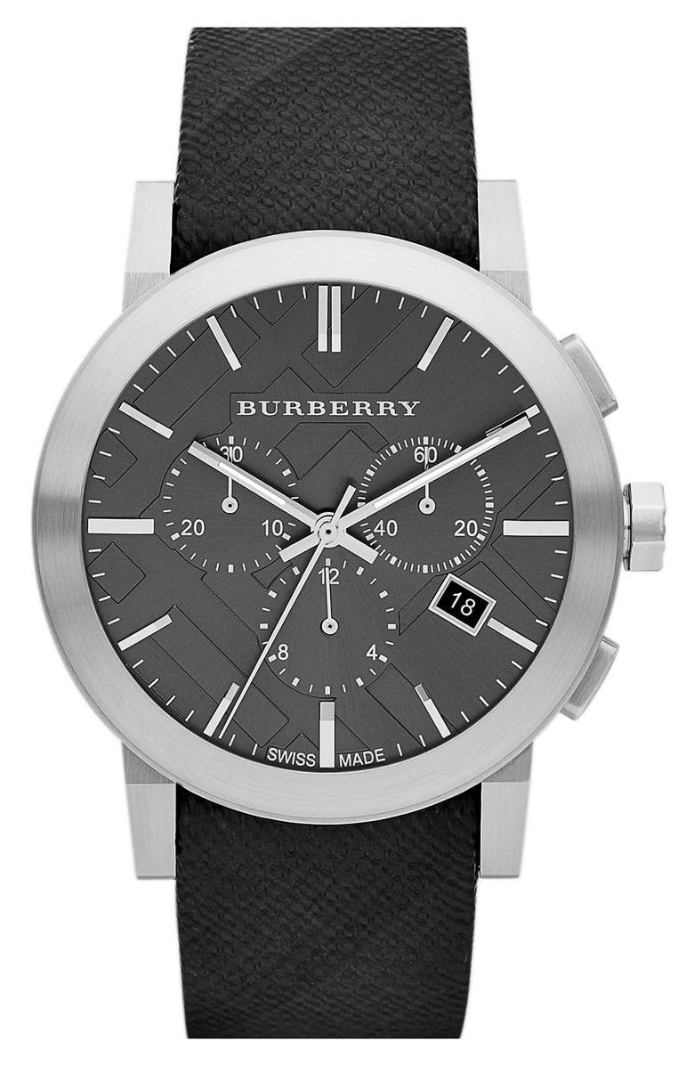 Burberry Check Stamped Round Dial Watch, 42mm | Nordstrom