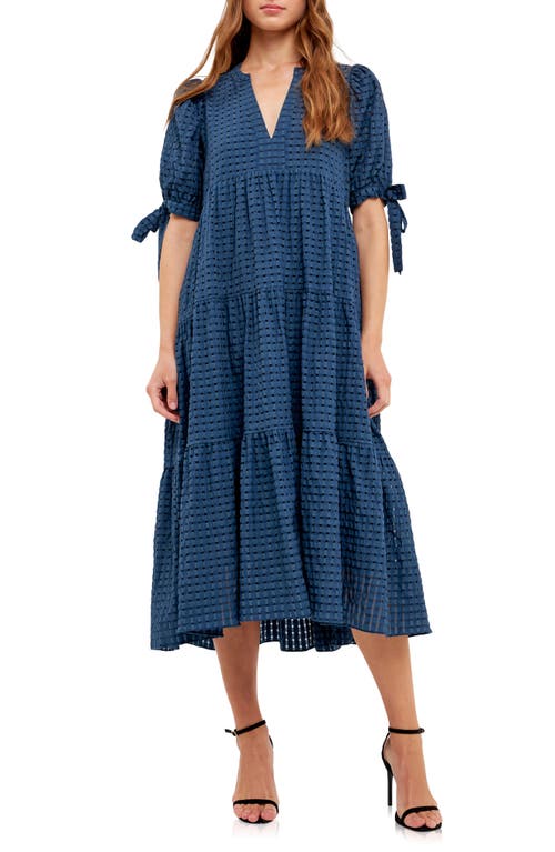 Gingham Tiered Midi Dress in Navy