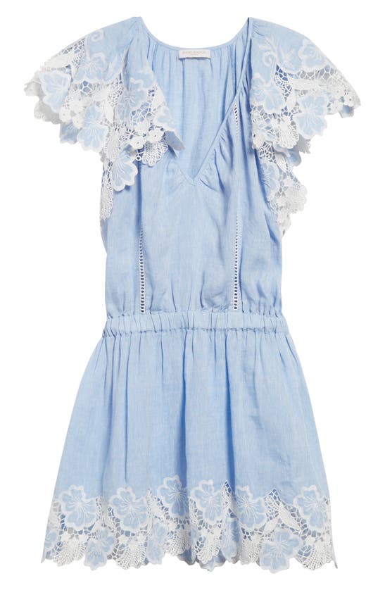 Shop Ramy Brook Ryan Lace Trim Linen Minidress In Chambray Boho Linen