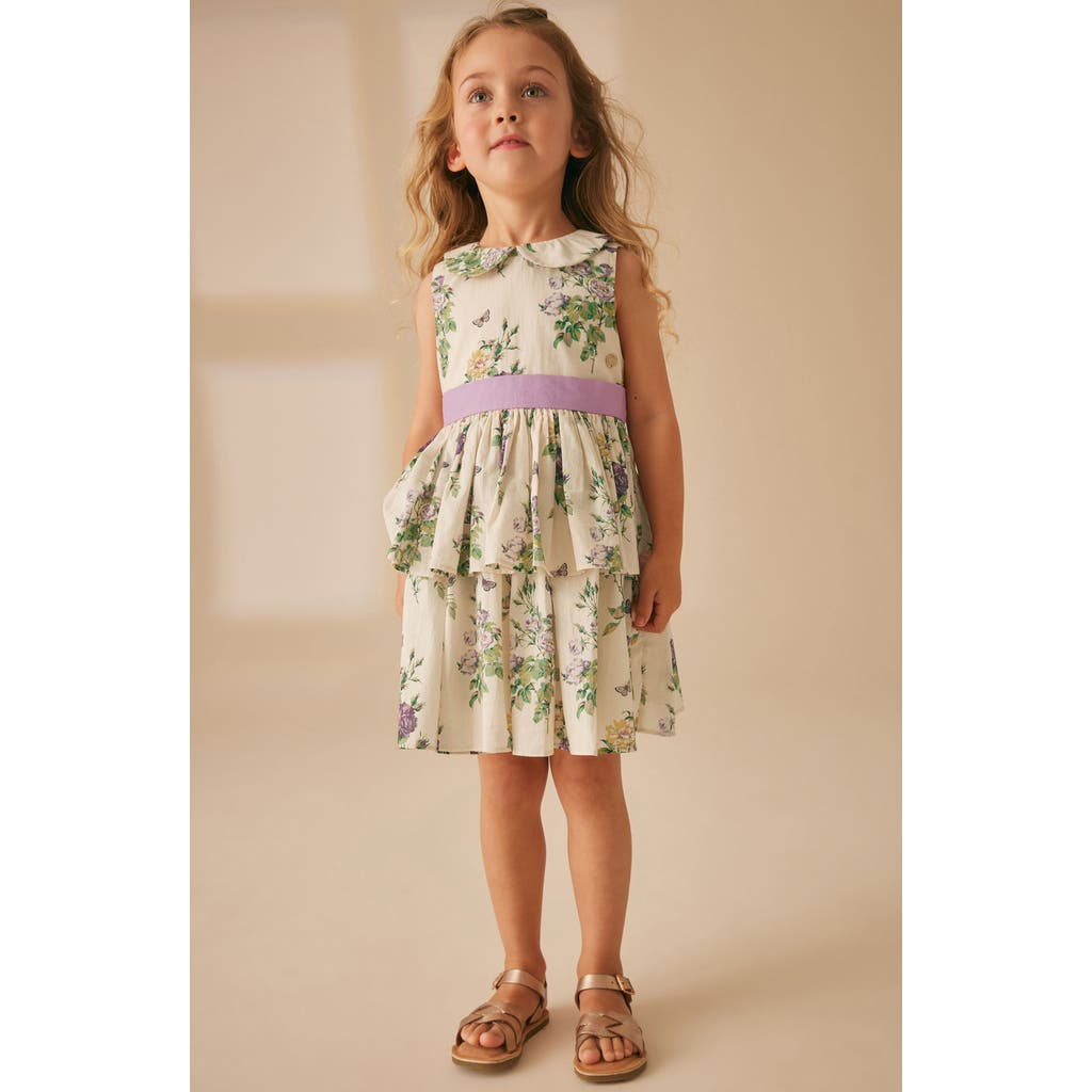 Laura Ashley Kids' Floral Tiered Cotton Dress In Cream/purple