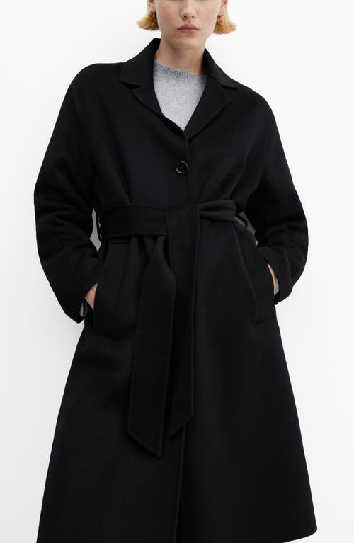 MANGO Belted Wool Blend Coat Black at Nordstrom,