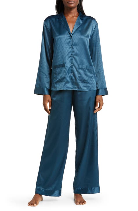 Navy Blue Pajama Set With White Linings