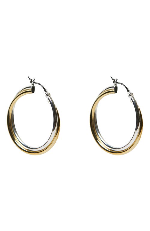Twisted Two-Tone Sterling Silver Hoop Earrings in Gold/Silver