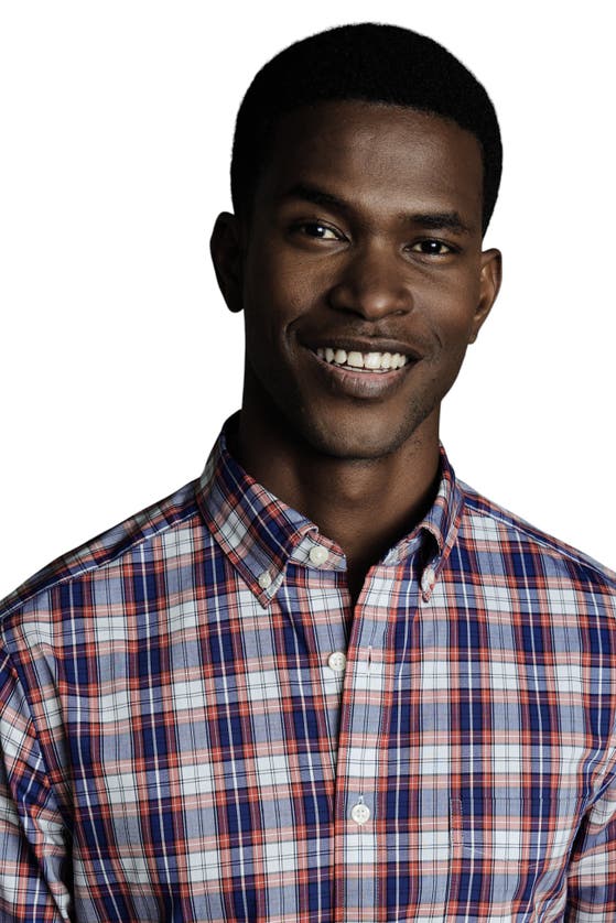 Charles Tyrwhitt Men's Slim Fit Button-down Collar Non-iron Stretch Poplin Check Shirt In Red