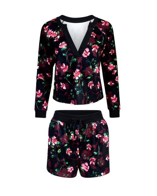 Shop Adore Me Lesley Sweatshirt & Shorts Set In Floral Black