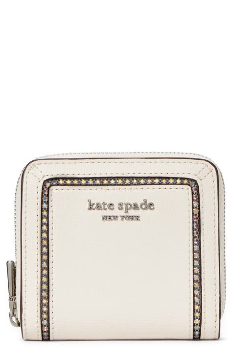 Kate Spade Roulette Floral Embossed Leather Bifold Wallet In Black