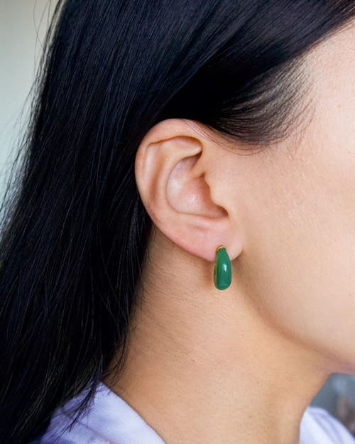 Shop Seree Half Moon Green Chalcedony Earrings In Bright Green