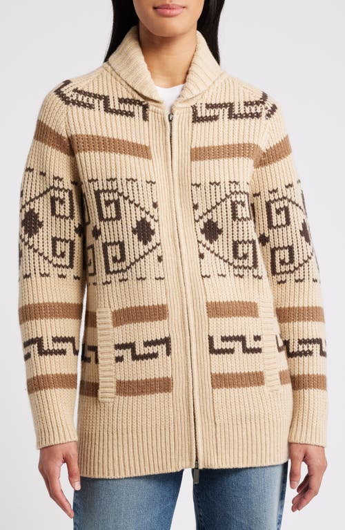 Pendleton Westerly Front Zip Long Wool Cardigan In Tan/brown Multi