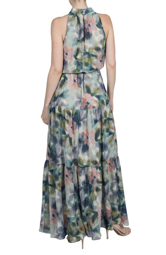 Shop Julia Jordan Watercolor Floral Crinkle Maxi Dress In Green Multi