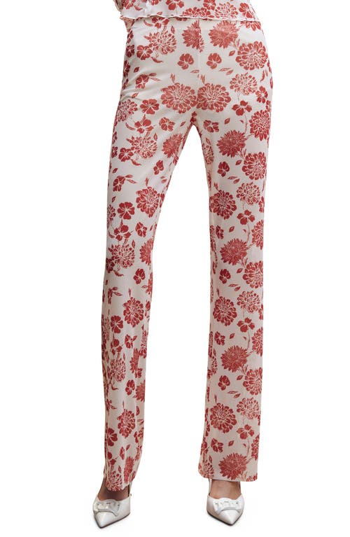 MANGO Floral Flare Leg Pants in Red