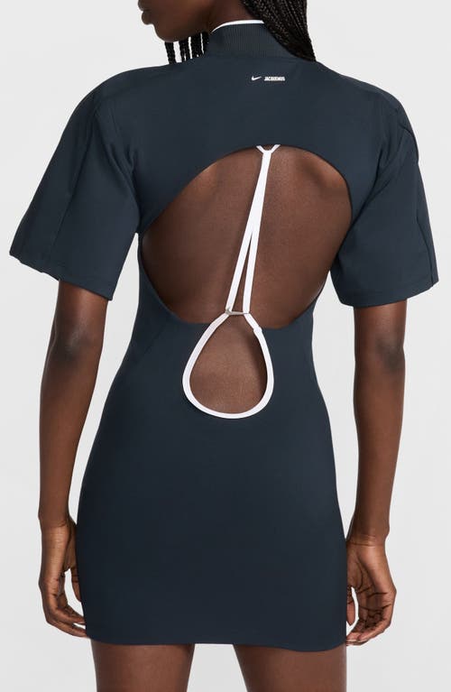 Shop Nike X Jacquemus Back Cutout Minidress In Dark Obsidian/white