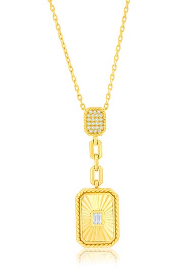 Shop Simona Cubic Zirconia Rectangle Pendant Y-necklace In Gold