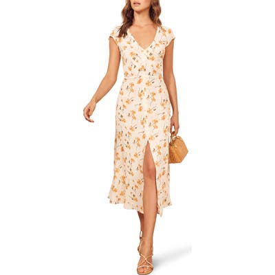 Reformation Floral Wellfleet Back Cutout Dress, White