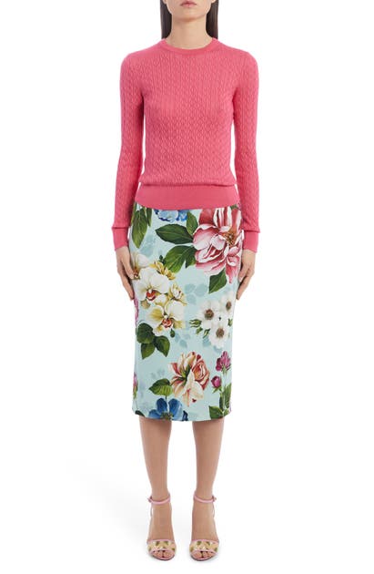 DOLCE & GABBANA FLORAL PRINT CADY PENCIL SKIRT,F4BSYTFSRMJ