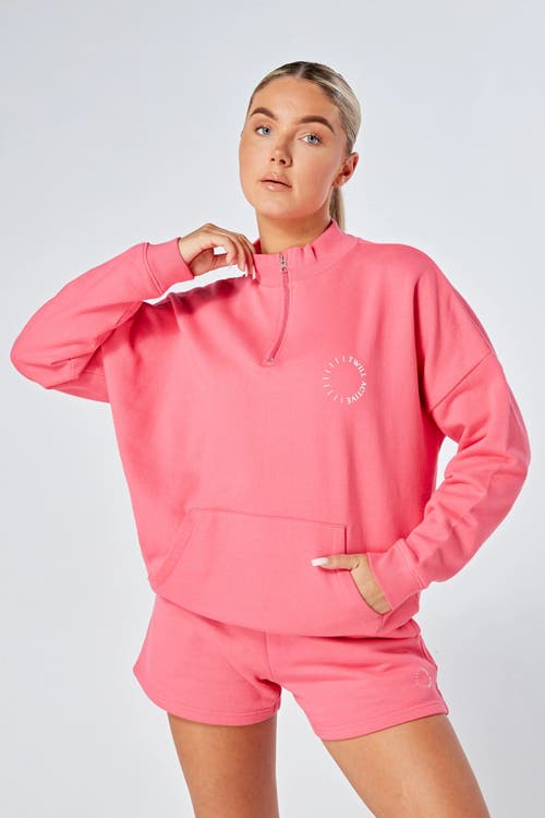 Twill Active Essentials Oversized Funnel Neck Zip Up Sweatshirt In Pink
