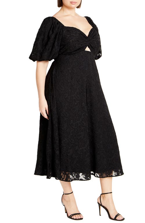 Shop City Chic Inez Floral Cutout Puff Sleeve Dress In Black