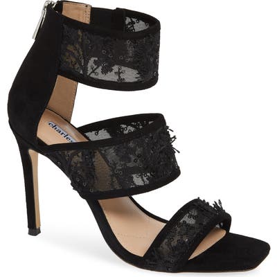 Charles David Vania Lace & Sequin Sandal, Black