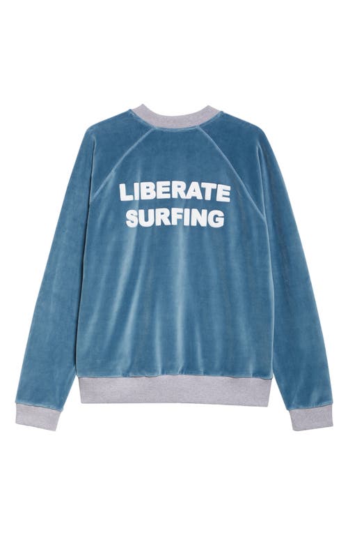 Shop Stockholm Surfboard Club Liberate Surfing Velour Crewneck Sweatshirt In Whale Blue