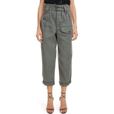 Saint Laurent Belted High Waist Cargo Pants, 8 FR - Green