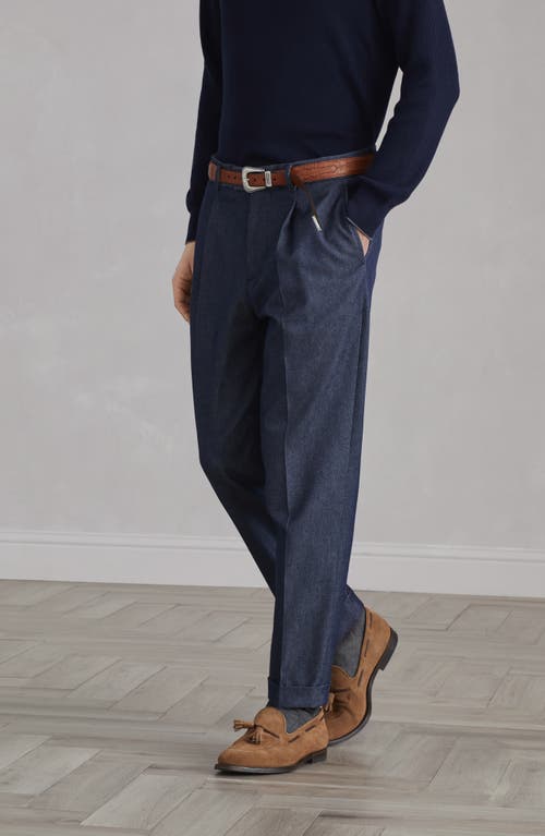 Shop Brunello Cucinelli Leisure Fit Trousers With Pleats In Denim