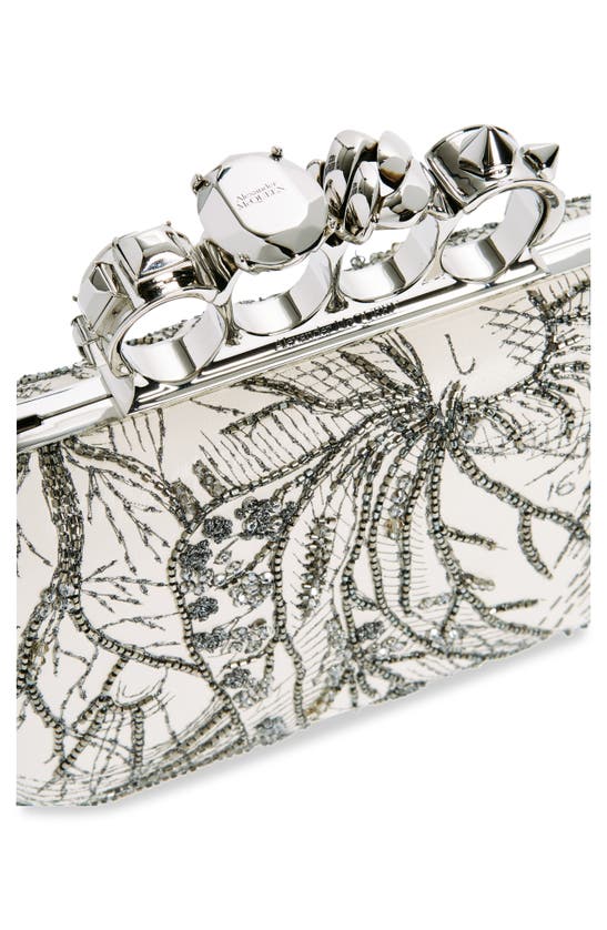 Shop Alexander Mcqueen Embroidered Knuckle Clutch In Silver