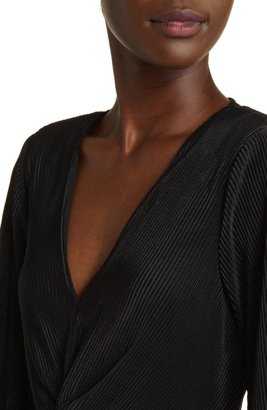 Shop Floret Studios V-neck Long Sleeve Plissé Midi Dress In Black