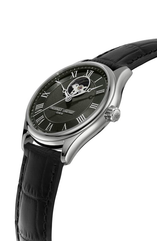 Shop Frederique Constant Classics Heartbeat Automatic Leather Strap Watch, 40mm In Silverone