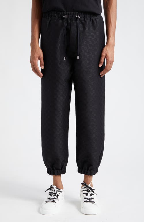 Balmain Mini Monogram Virgin Wool & Silk Blend Joggers in Black/Black at Nordstrom, Size 34 Us