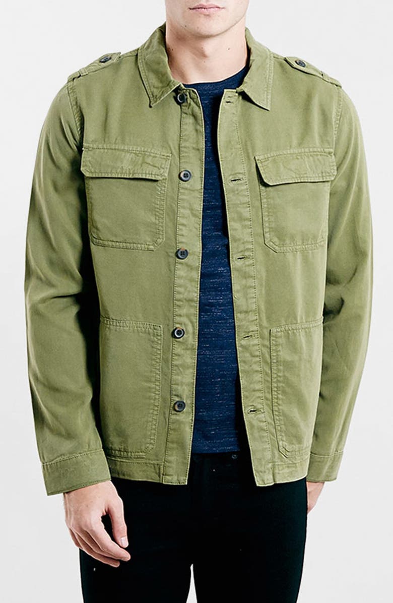 Topman Olive Military Shirt Jacket | Nordstrom