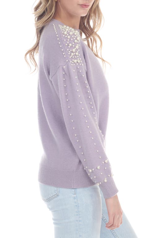 Rain And Rose Imitation Pearl Sweater In Lavender